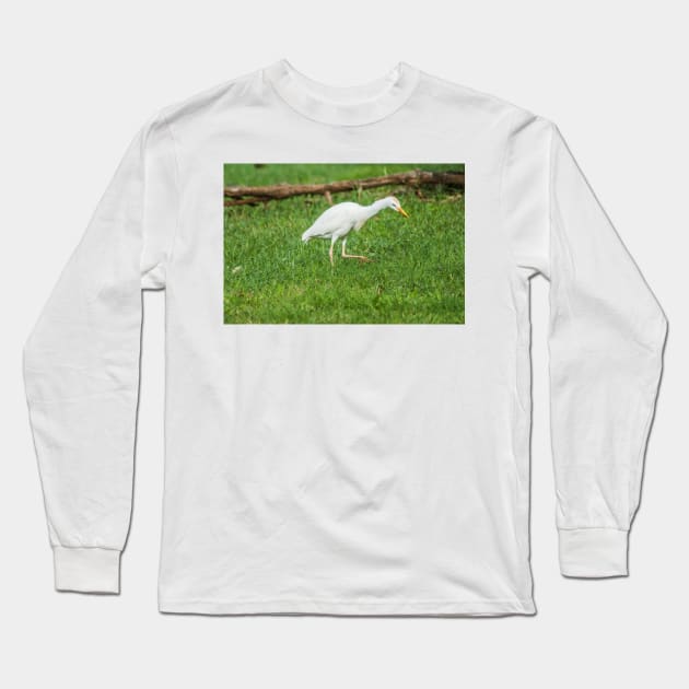 Walking Cattle Egret Long Sleeve T-Shirt by KensLensDesigns